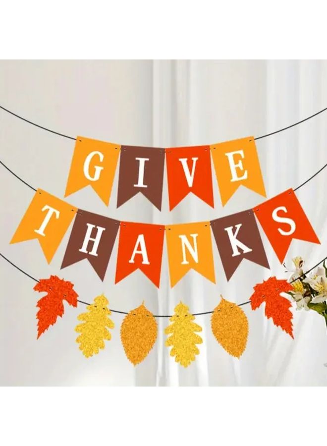Give Thanks Thanksgiving Banner Garland Set With Maple Leaf Autumn Harvest Decor - Image 2